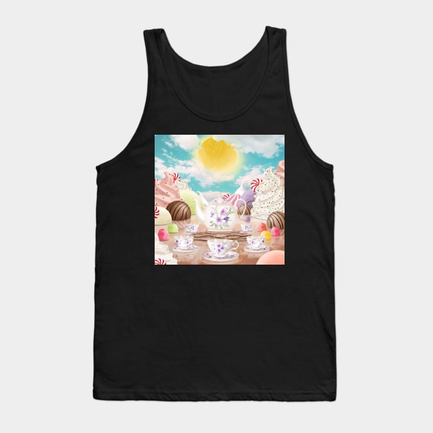 Fantasy candy land illustration. Sweets wonderworld landscape. Magical tea set. Tank Top by likapix